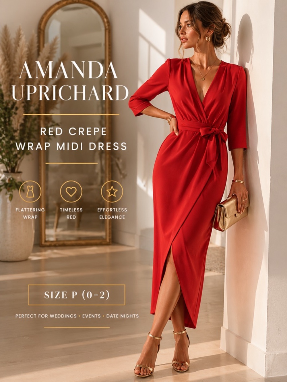 Amanda Uprichard Red Wrap Midi Dress Minimalist Wedding Guest